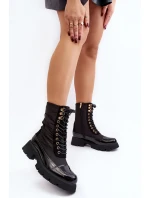 Ocieplane Botki Workery Na Płaskim Obcasie Czarne Saranema