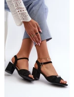 Sandały Damskie Eko Zamszowe Na Słupku Z Ozdobami Czarne Narhi