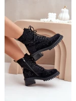 Zdobione Botki Workery Damskie Ocieplane D&A MR880-017 Czarne