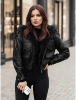 Dámska kožená bunda s kožušinou SOFTREBEL black FashionStreet TY4762z