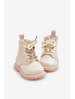 Ocieplane Botki Dziecięce Z Misiem Na Zamek Beżowe Enchanta