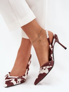 Czółenka Z Odkrytą Piętą I Paseczkami Łaty Biało-Brązowe Ravira