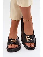Kožené sandály na platformě s ozdobou S.Barski KV61-6047 Černé