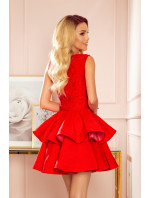 Dámske šaty Numoco s čipkovým výstrihom - červené