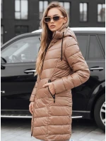 Dámska zimná dlhá prešívaná bunda ťavej farby FashionStreet TY5504 Dámska zimná dlhá prešívaná bunda ťavej farby FashionStreet TY5504