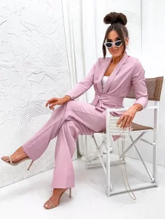 Dámska súprava v púdrovo ružovej farbe - voľné sako a široké nohavice (8167)