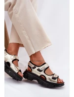 Skórzane Sandały Damskie Z Rzepami Artiker 56C0469 Złote