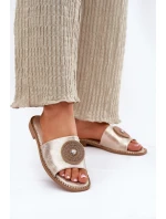 Klapki Damskie Na Płaskim Obcasie Z Ozdobą S.Barski KV51-013 Złote