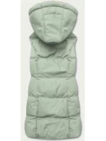 Perová dámska vesta v pistáciovej farbe s kapucňou (5M721-236)