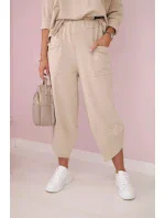 Bavlnená mikina nohavice set béžová