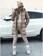 Dámska obojstranná bunda PURRBREEZ dlhá prešívaná bunda s kapucňou camel FashionStreet TY4660