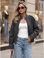 Krátka dámska bomberová bunda s vysokým stojáčikom, čierna, FashionStreet TY5847 Krátka dámska bomberová bunda s vysokým stojáčikom, čierna, FashionStreet TY5847
