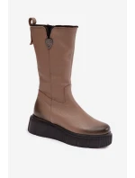 Zazoo 70121 Dámske kožené topánky s vlnou Dark Beige
