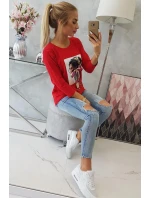 Blúzka s grafickou a farebnou 3D mašľou červená