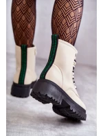 Damskie Skórzane Botki Workery Jasnobeżowe Denila