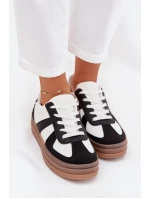 Sneakesy Damskie Na Platformie Biało-Czarne Sivirae