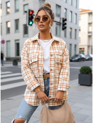 Dámska oranžovo-béžová kockovaná košeľa FashionStreet DY0482