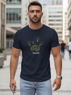 Pánske bavlnené tričko s originálnym potlačou, tmavomodré, FashionStreet NX0149R