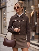 Dámska semišová bunda na patentky, tmavohnedá, FashionStreet TY5881 Dámska semišová bunda na patentky, tmavohnedá, FashionStreet TY5881