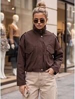 Dámska oversize prechodová bunda s golierom, čokoládová, FashionStreet TY6089 Dámska oversize prechodová bunda s golierom, čokoládová, FashionStreet TY6089