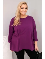 Dámska blúzka plus size s bavlnou a dlhými rukávmi a riasením tmavo fialová