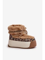 Skórzane Śniegowce Damskie Na Grubej Podeszwie Z Futerkiem Panterka Big Star OO274A208 Brązowe
