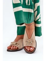 Sandały Na Płaskim Obcasie Z Ozdobą Eko Skóra Beżowe Tillireta