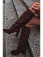 Kozaki Damskie Ocieplane Na Słupku Z Ozdobnymi Detalami Czekoladowe Lucinda