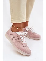 Kožené semišové dámské tenisky s dírkami Růžové Almora