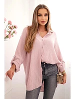 Bavlnená mušelínová košeľa nadrozmernej veľkosti 65622 Powder Pink - Kesi