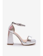 Modne Zamszowe Sandałki Na Kwadratowym Obcasie Srebrne Merila