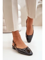 Lakierowane Baleriny Na Niskim Obcasie Z Odkrytą Piętą Czarne Kairael