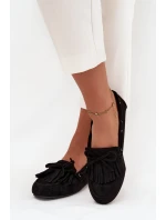 Mokasyny Damskie Z Frędzlami I Kokardką Czarne Olivianne