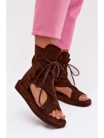 Dámské sandály Eko semiš s vysokým páskem a šněrováním Čokoládové Ferlisse