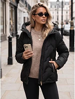 Dámska prešívaná bunda s kapucňou, čierna, FashionStreet TY5943 Dámska prešívaná bunda s kapucňou, čierna, FashionStreet TY5943