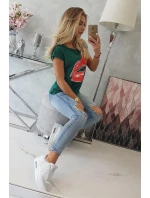 Blúzka s potlačou pier zelená