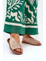 Płaskie Sandały Z Ozdobą Beżowe Haliones