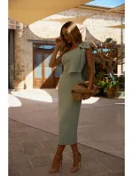 M847 Šaty na jedno rameno s mašľou - mentolové