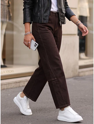 Dámske džínsy s vysokým pásom a balónovým strihom, hnedé, FashionStreet UY3120 Dámske džínsy s vysokým pásom a balónovým strihom, hnedé, FashionStreet UY3120