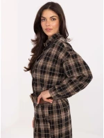 Dámska kockovaná flanelová košeľa tmavobéžová (21638)
