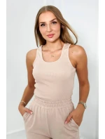 Set 3 v 1 mikina + top + nohavice svetlo béžová