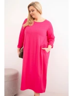 Dámske Plus veľkosť bavlnená sukňa s dlhými rukávmi a pásom Fuchsia