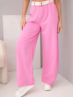 Dámske bavlnené nohavice so širokými nohavicami a opaskom candy pink