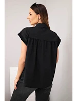Dámska bavlnená košeľová blúzka s čipkou a krátkymi rukávmi čierna Dámska bavlnená košeľová blúzka s čipkou a krátkymi rukávmi čierna