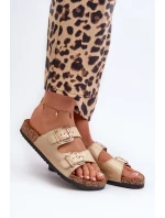 Klapki Damskie Z Klamrami Złote Fronila