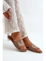 Damskie Płaskie Klapki Z Cekinami S.Barski KV27-052 Brązowe