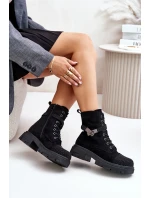 Ocieplane Botki Workery Ze Zdobieniem S.Barski HY42-281 Czarne