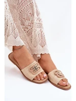 Płaskie Klapki Damskie Z Ozdobnym Detalem Beżowe Nenitta