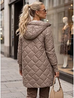 Dlhá dámska prešívaná prechodová bunda, béžová, FashionStreet TY5866 Dlhá dámska prešívaná prechodová bunda, béžová, FashionStreet TY5866