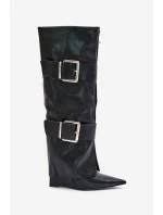 Kozaki Do Kolana Na Koturnie Z Wywiniętą Cholewką I Klamrami Tamirla